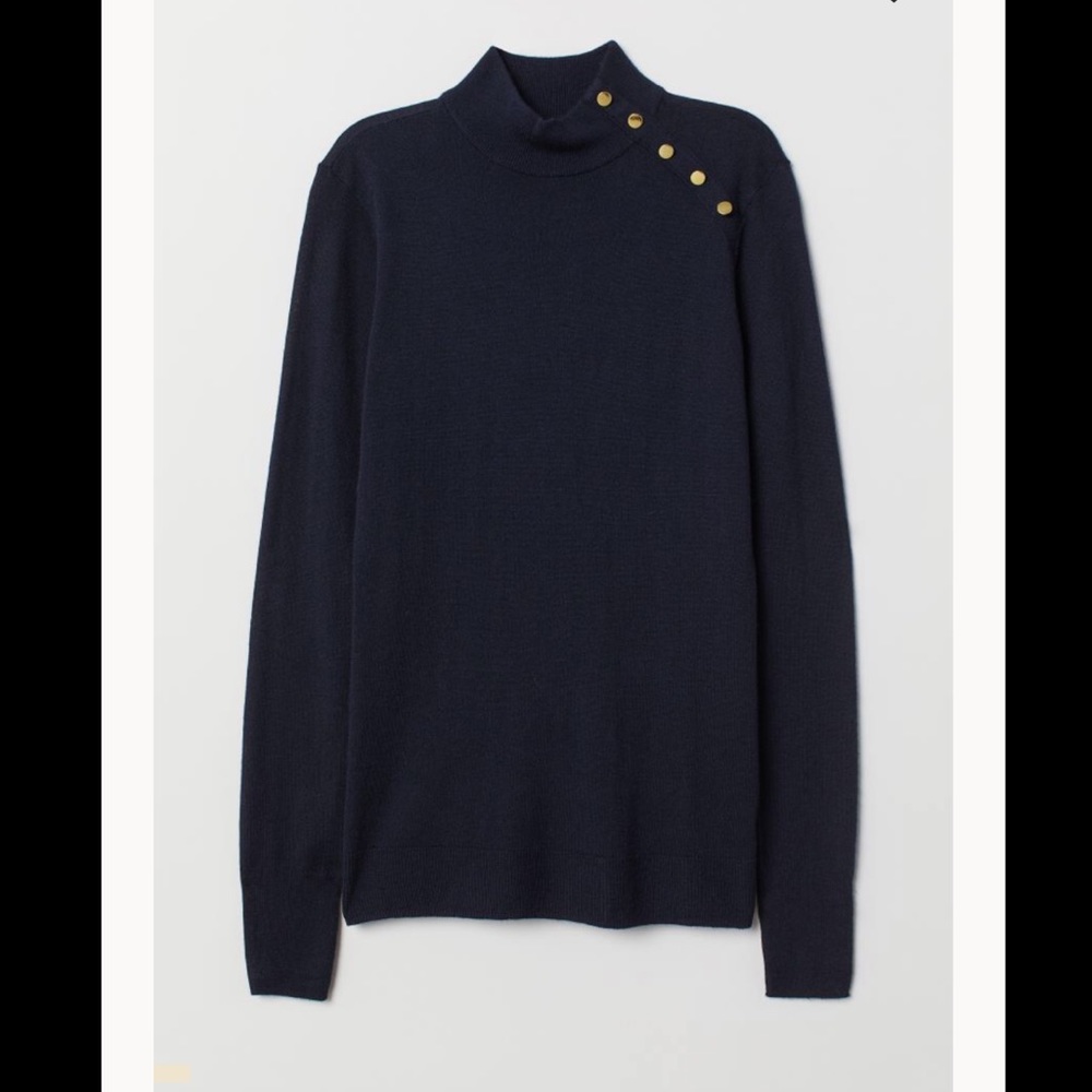 H&M, Fine-knit navy sweater with gold buttons
